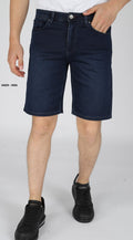 Man wearing Brango navy stretch denim shorts made in Turkey, 5-pocket design, front view