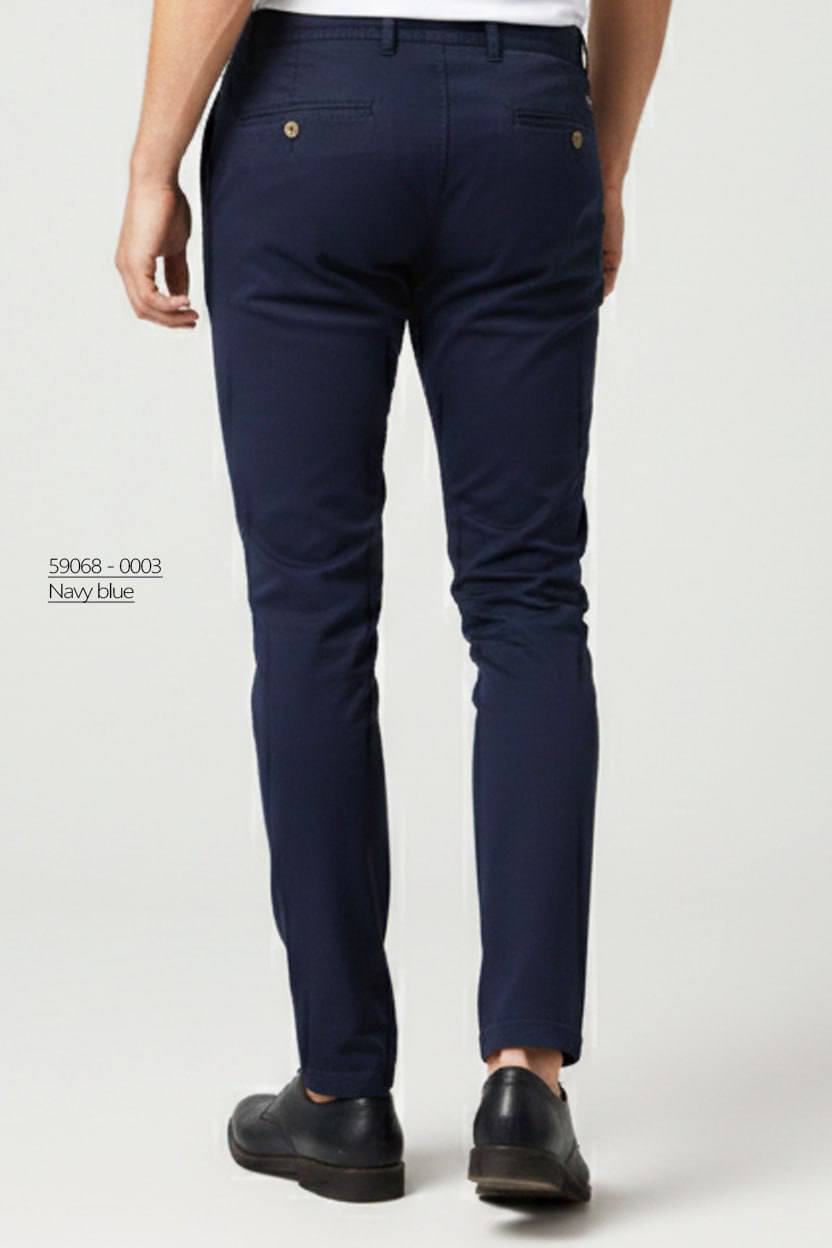 Front and back view of Brango Original men's smart semi-casual Turkish cotton stretch pants with cuffed hem.