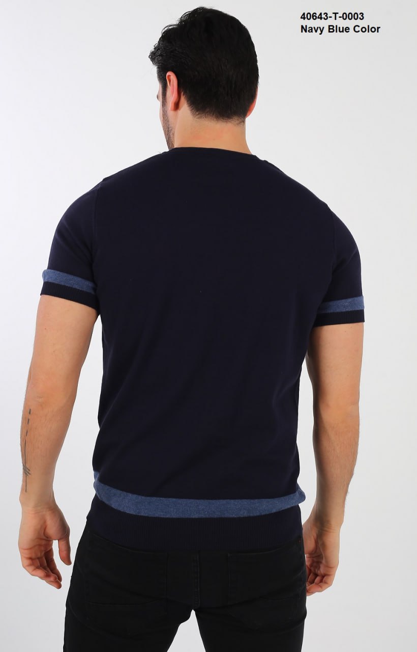 The Contrast-Rib Premium Knit Tee – Navy Blue