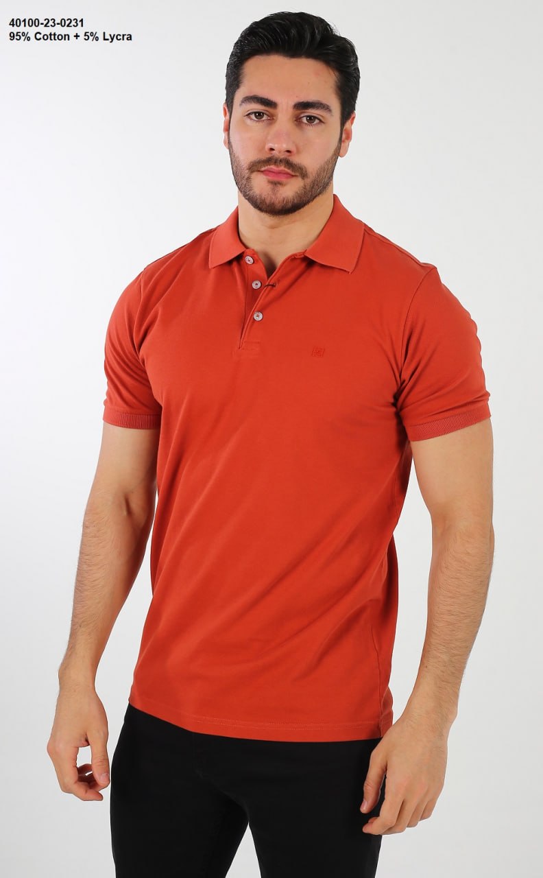 
BRANGO international menswear premium rust terracotta cotton lycra polo shirt made in Türkiye.