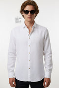 
BRANGO international menswear premium stark white long sleeve button-down casual shirt made in Türkiye.