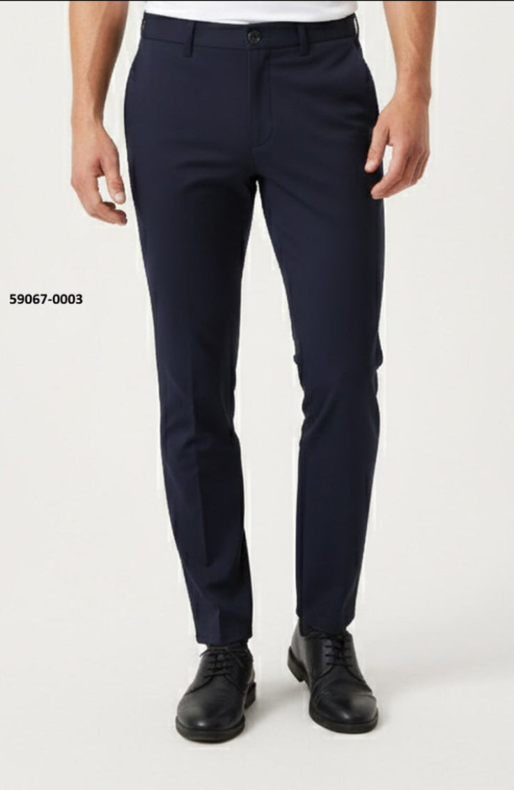  Front and back view of Brango Original men's smart semi-casual Turkish cotton stretch pants with cuffed hem.