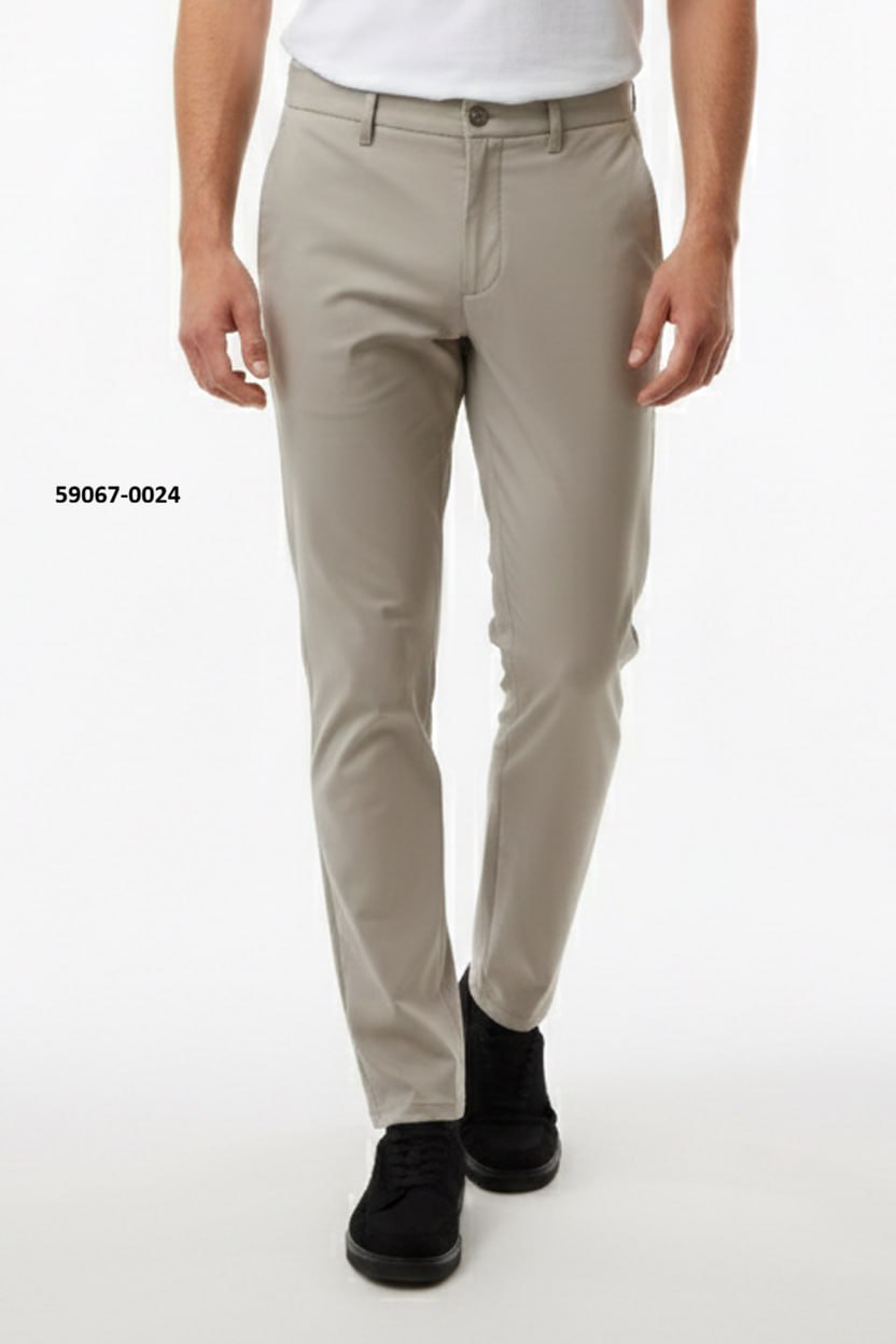 Front and back view of Brango Original men's smart semi-casual Turkish cotton stretch pants with a cuffed hem