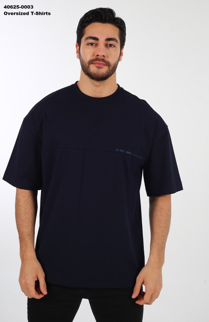 Brango oversized drop shoulder T-shirt in navy blue with tonal chest print — made in Turkey, style
