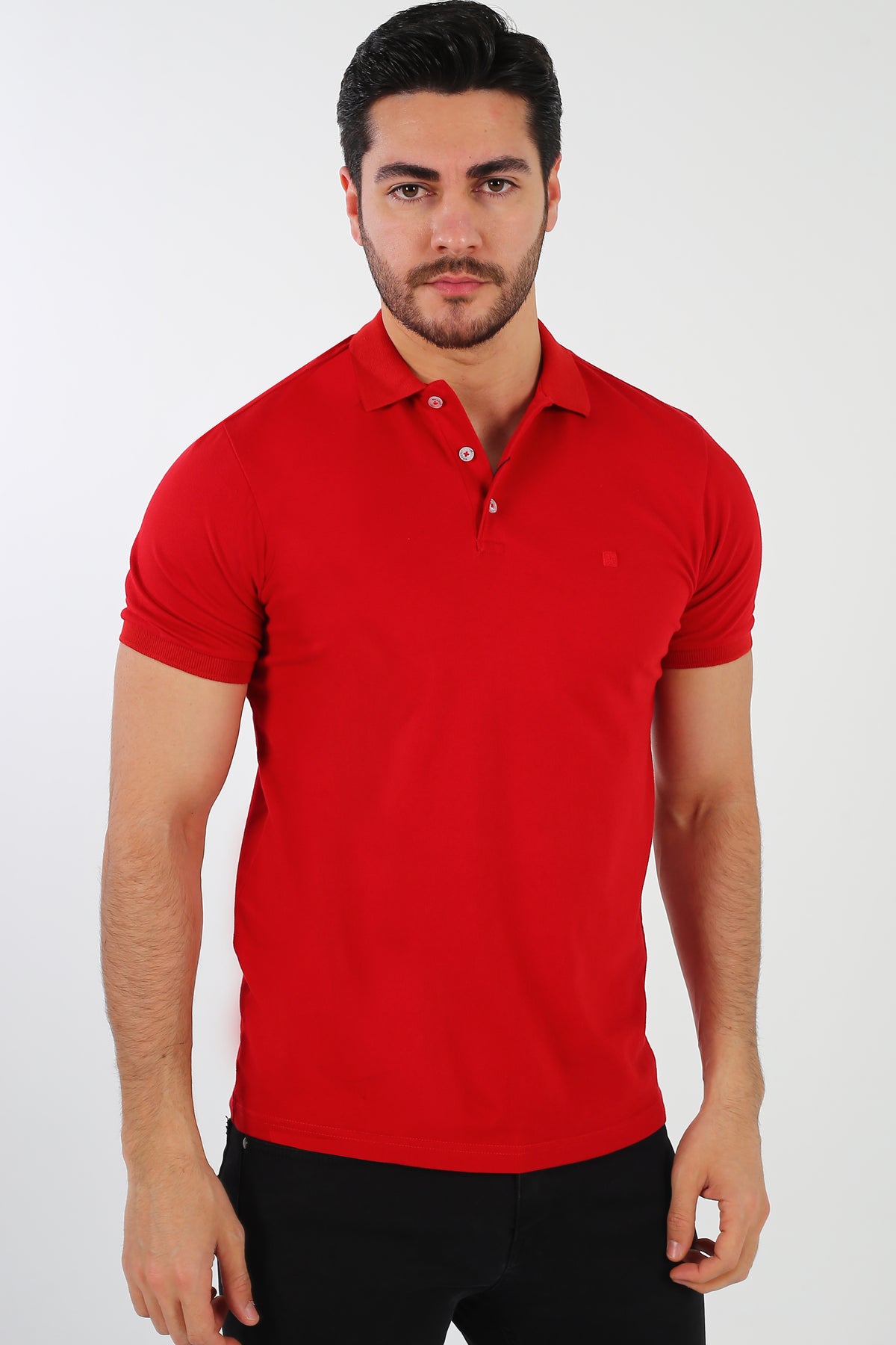 High-quality Turkish-made men's pique polo shirt in crimson red with a tailored prestige fit.